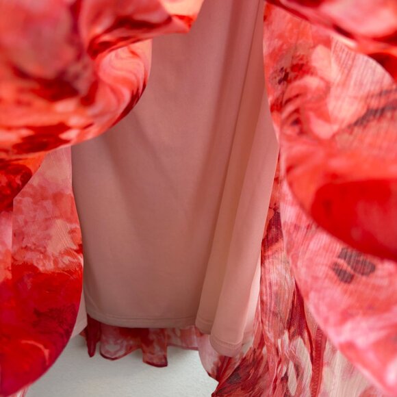 Roz & Ali Floral Ciffon Skirt Size 12 Pink Red Flowers Elastic Back Waist Zip - Picture 9 of 9